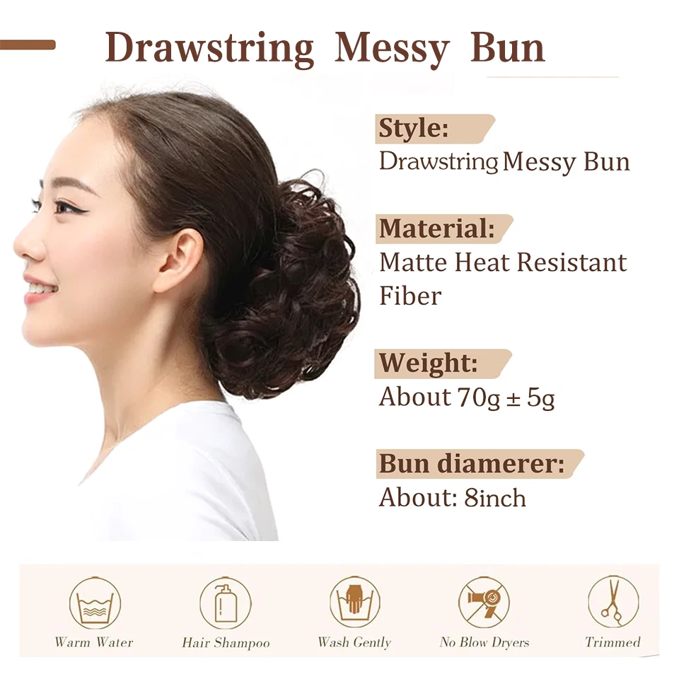 Messy Bun Hair Piece for Women,Elastic Drawstring Loose Wave Curly Hair Buns Synthetic Hair Bun Extensions for Women Daily Use