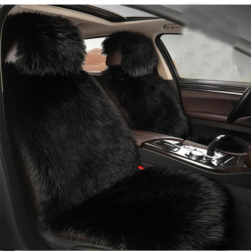 1Pcs Faux Sheepskin Seat Cover For Cars Front Auto Plush Fur Car Seat Covers Unviersal Chair Cushion Floor Mat  Car Accessories