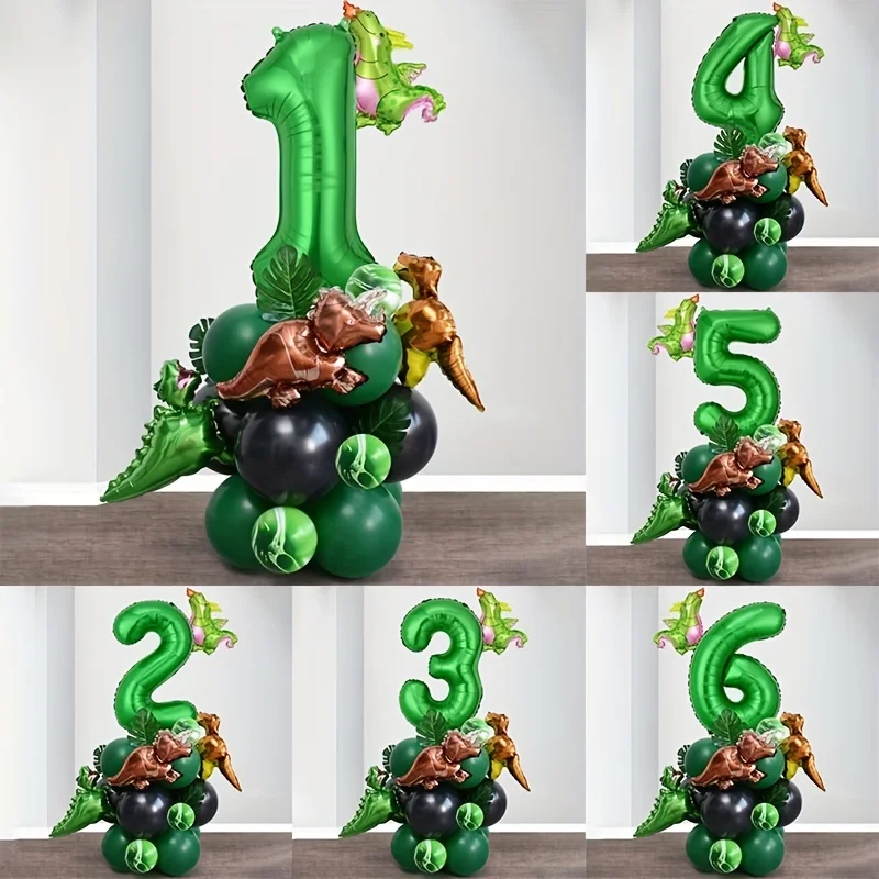 26 szt. Balony dinozaury Zielony cyfrowy balon urodzinowy Baby Shower Dżungla Dinozaur Party Dekoracja