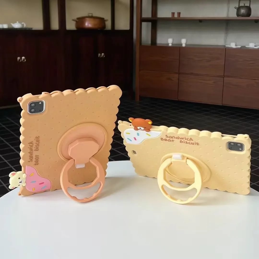 Etui dziecięce na iPada Pro 11 2024 10.2 9th 8th 7th 9.7 6th 5th Biscuit Bear Cover dla mini 7 6 5 4 3 2 1 z obrotową podstawką 360 — zdjęcie produktu 3