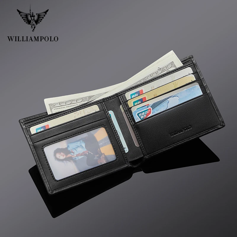 WILLIAMPOLO  Men’s Wallets High Quality Cowhide Card Holder Genuine Leather Men Clutch Wallets Male Passport Cover Purses