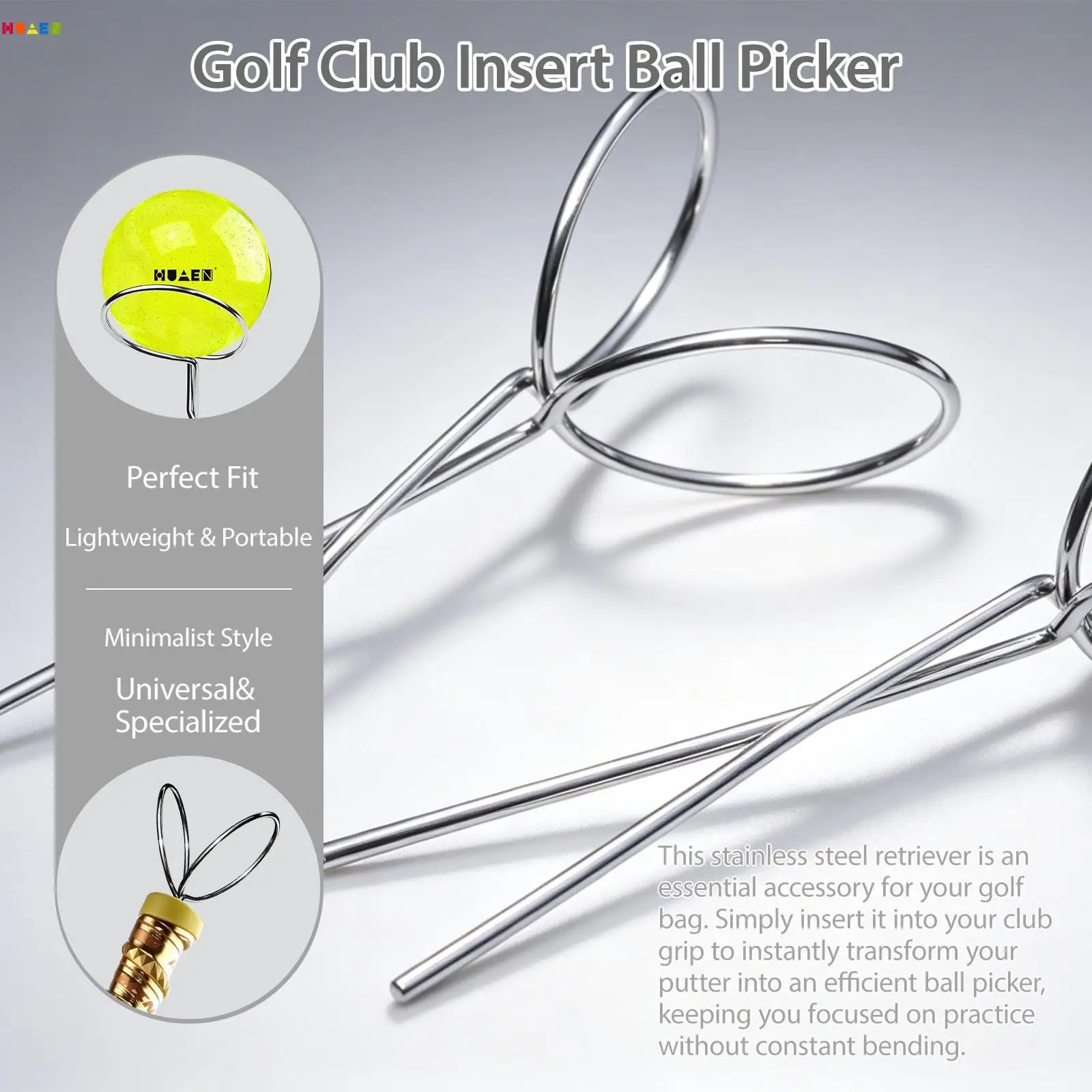 

Stainless Steel Golf Ball Picker Practical Club Accessory Outdoor Compact Grabber for Park Golf Supplies