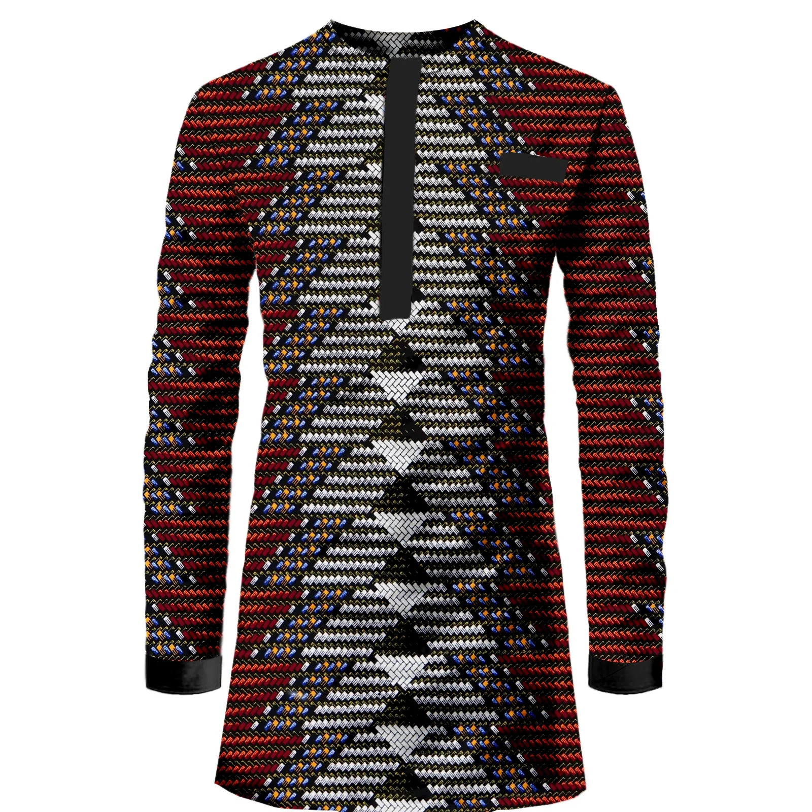 SEA&ALP Men's African Traditional Pattern Printed Casual Long Sleeve Dashiki Shirt Hidden Button Down Attire