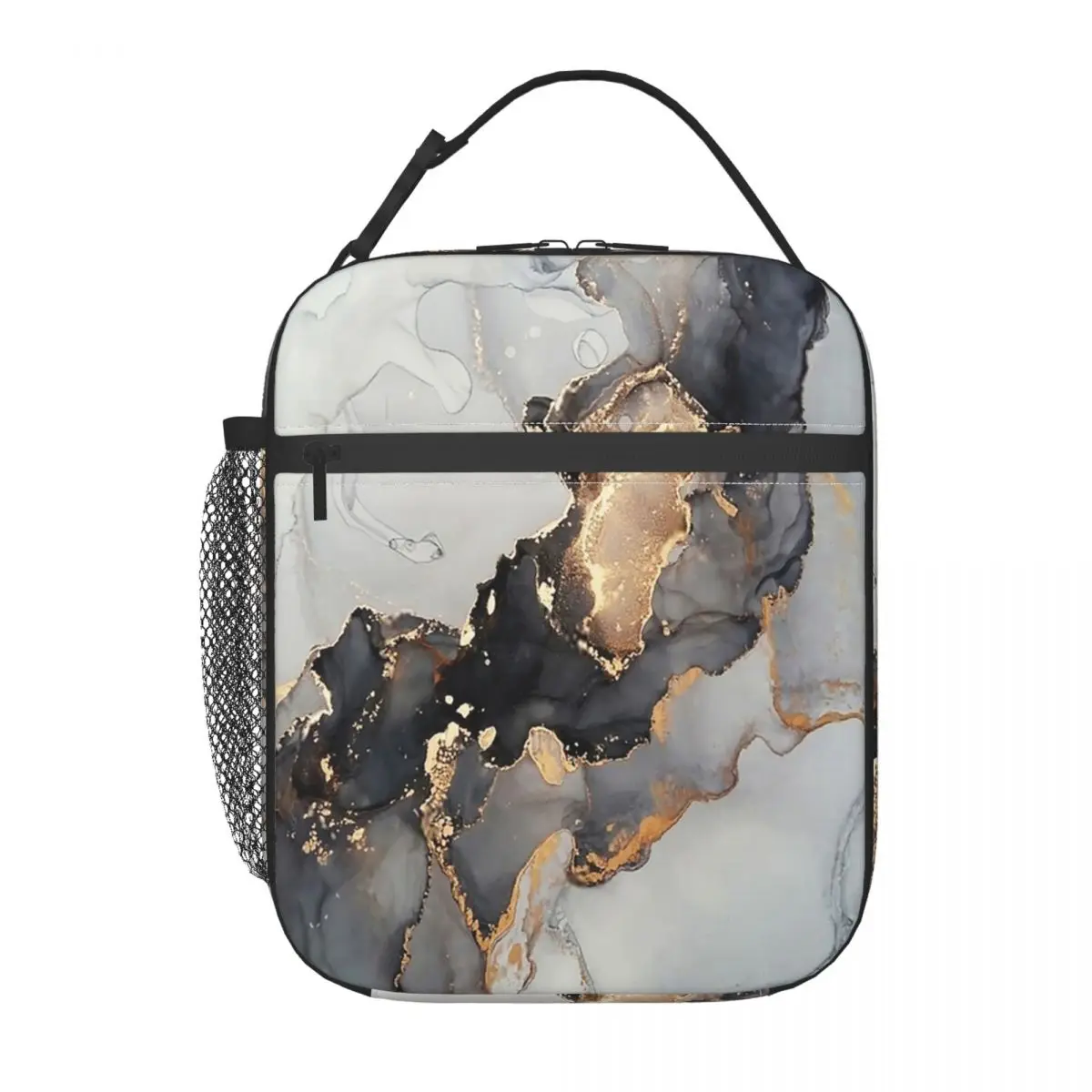 Marble Veins Black And White Golden Insulated Lunch Bag for Women Kids Portable Food Boxes Thermal Lunch Box Tote
