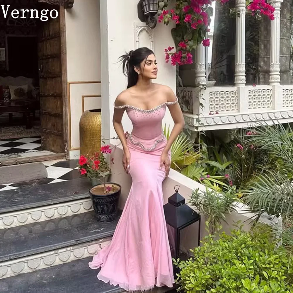 

Verngo Pink Sequined Elegant Prom Dress Off The Shoulder Floor Length Evening Dress Mermaid Fashion Party Gown 2026 Customized