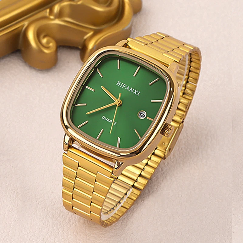 Luxury Couple Watch for Men Women Quartz Wristwatch Clock Male Square Orologio Man Ladies Simple Black Sliver Gold Green Reloj