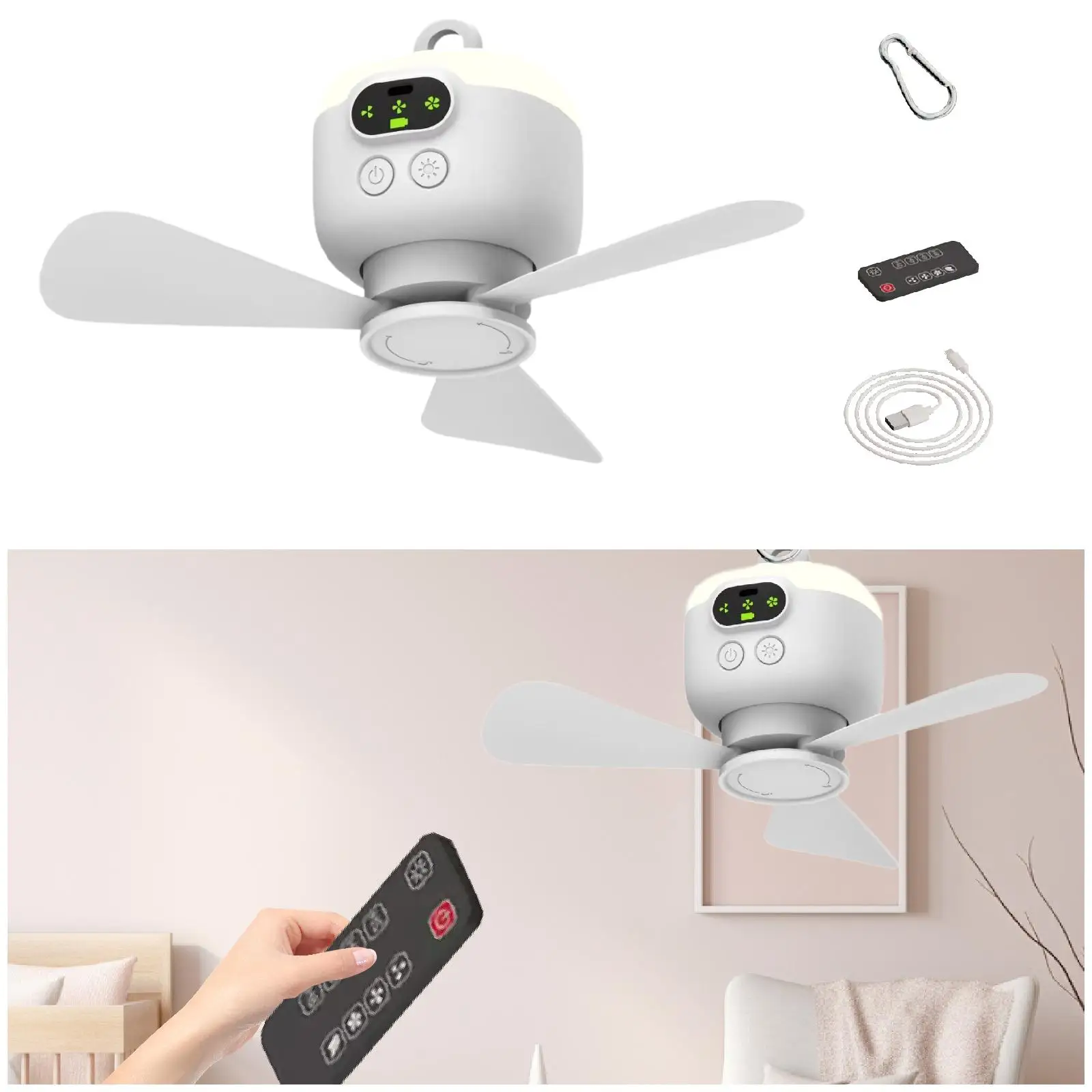 

Ceiling Fan with Light Low Noise Detachable Blade USB Rechargeable Lighting Tool