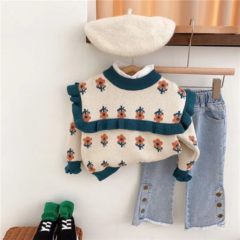 

Girls' autumn and winter clothing, thickened knitted sweater, 2025 new flower, baby girl, and children's top