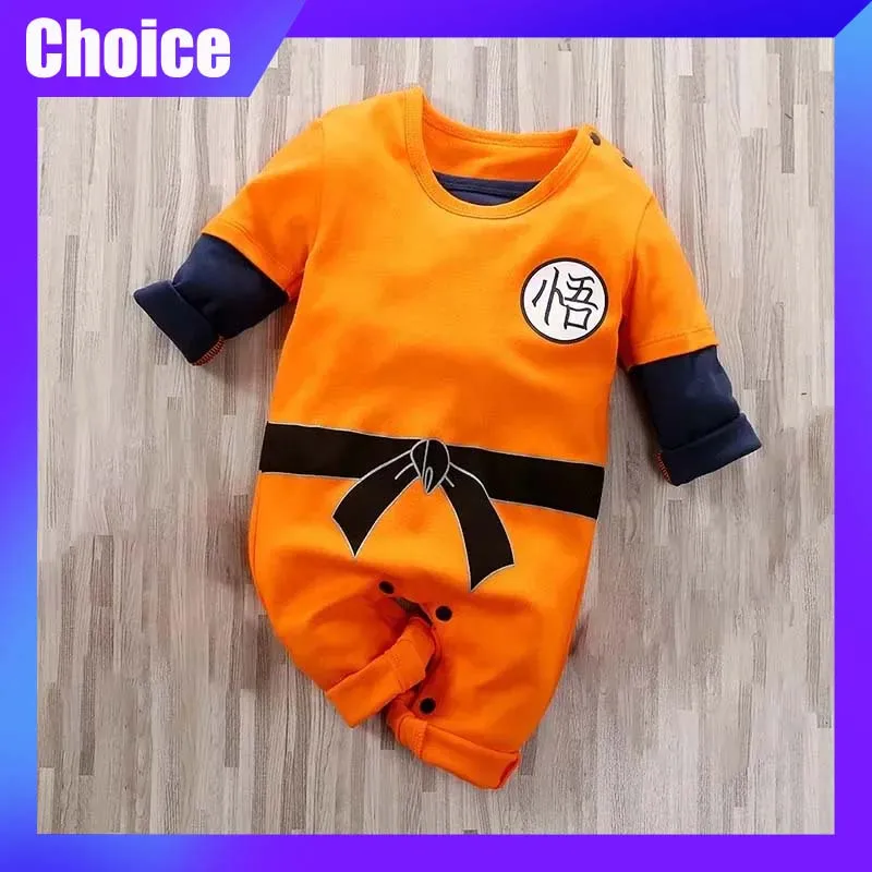 Anime Dragon Ball Goku Baby Romper Newborn Baby Kawaii Cute Cartoon Cosplay Costume Jumpsuit Cotton Long Sleeved Clothes Gift