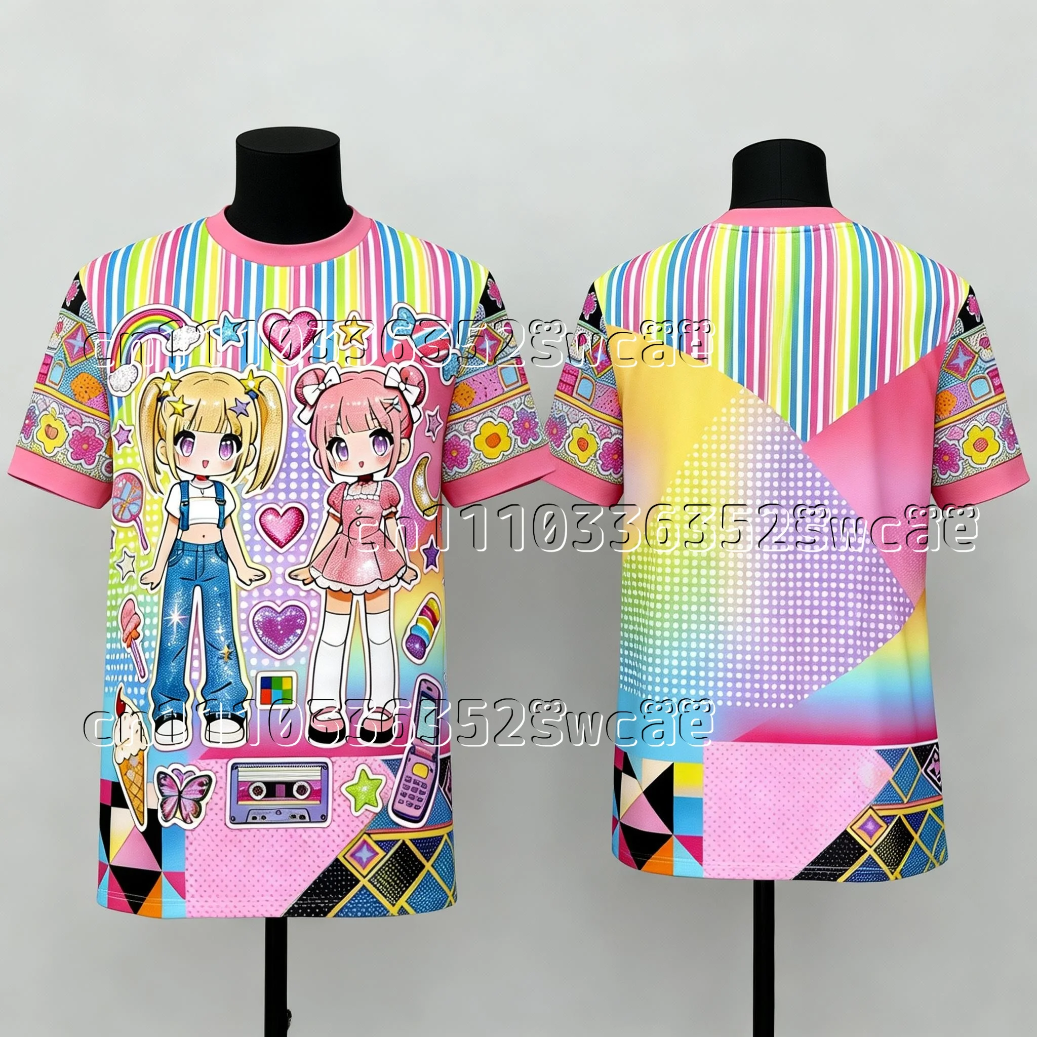 New Y2K Millennium Sweet Cool Style Q Edition Girl Theme Summer Oversized Shirt T-shirt for Adults and Children Family Matching