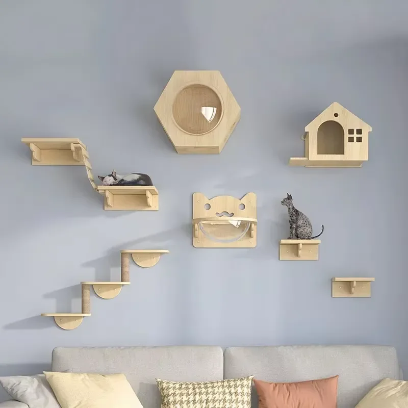Wall Type Solid Wood Scratching Post Game Climbing Frame Scratching Platform Tower Ceiling Condo Tree Cats Pet Products