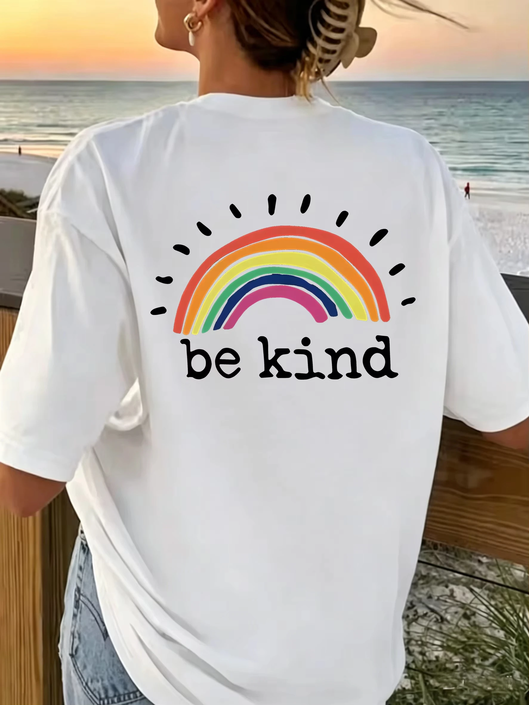 Unisex T‑shirt Ocean Turtle Rainbow Be Kind Tropical Pineapple Coconut Graphic Tee Crew Neck Short Sleeve Summer Print Top