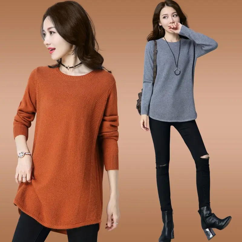 

New Winter Screw Thread Woman's Sweaters Female Pullover Long Sleeve Round Collar Jumper Loose Tops Knitted Clothes T343