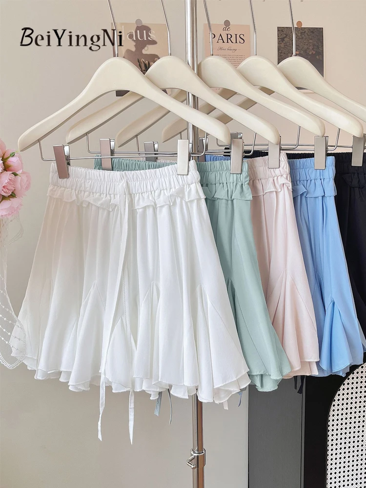 

Beiyingni White Tutu Mini Skirt Women 2025 New Fashion Casual Elastic Waist Fluffy A-line Short Skirts Female Kawaii Korean Jupe