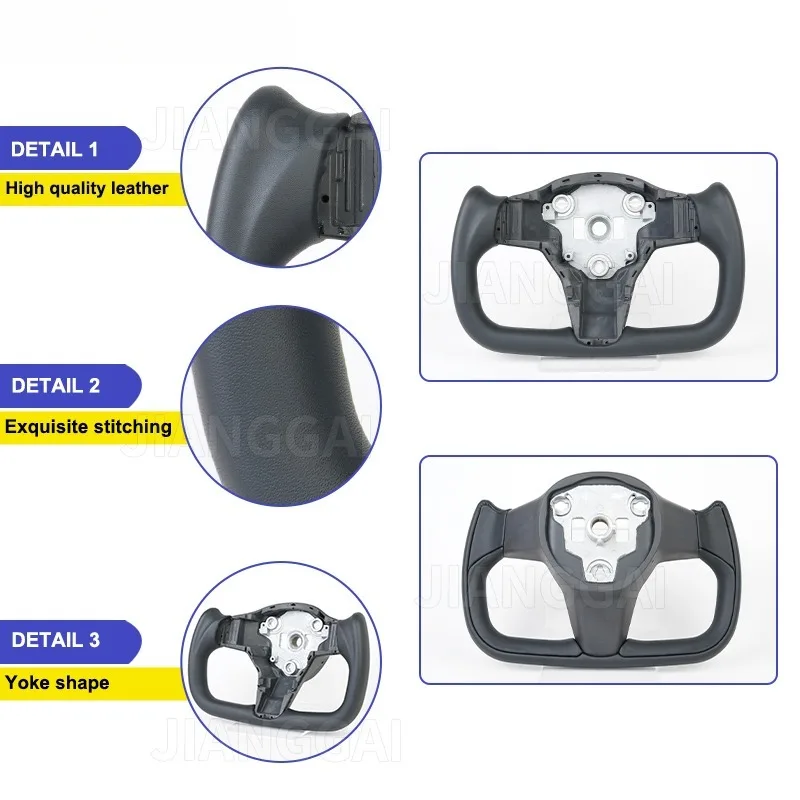 Full Leather Yoke Steering Wheel With Heating Function For Tesla Model 3 2016-2022 Without Carbon Fiber Sides Car Accessories view 5