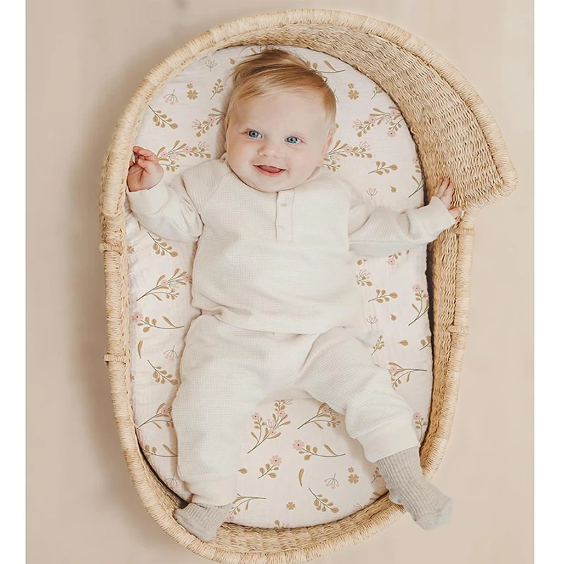 Lençóis de musselina para bebê, menina, menino, macio, respirável, colchão, adequado para berço oval, cesta moisés