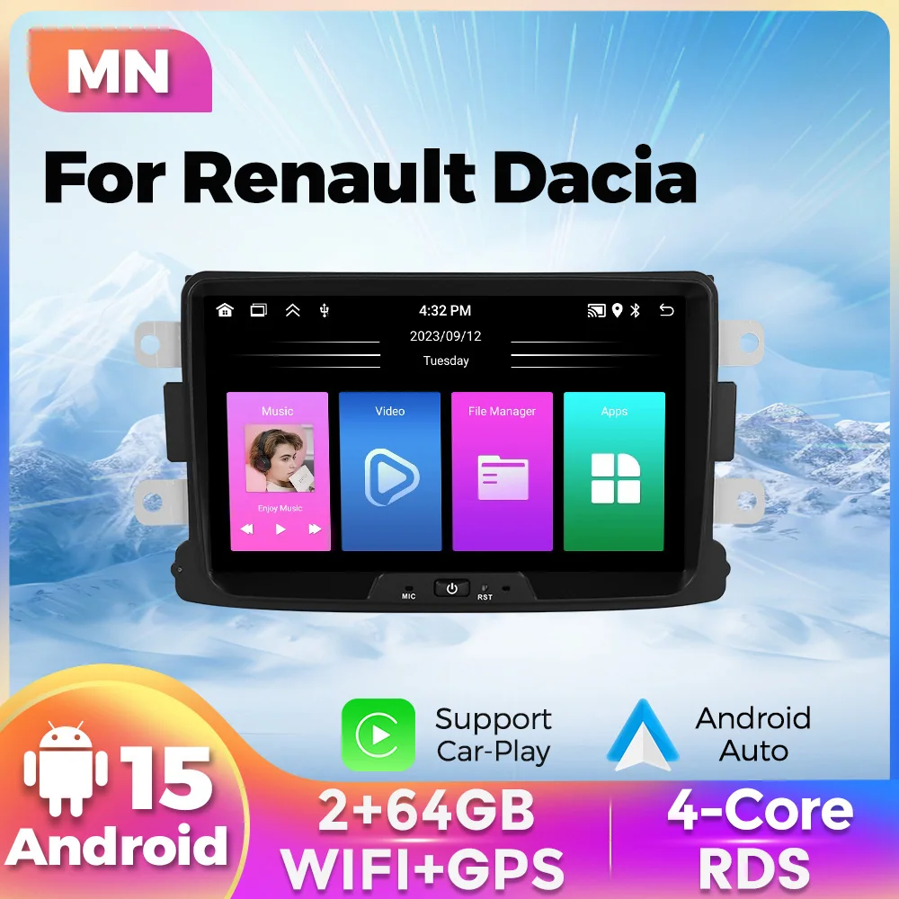 Android 15 8 Inch Wireless CarPlay Android Auto For Renault Dacia Car Radio Stereo Multimedia Player GPS Navigation FM Autoradio