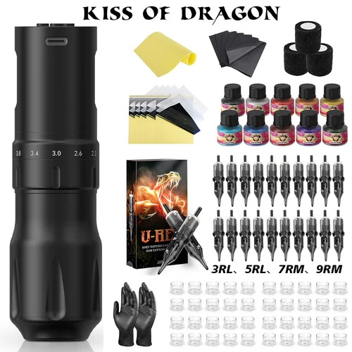 Kit de tatuaje Kiss Of Dragon, máquina de tatuaje, Kit de máquina de tatuaje de maquillaje permanente, pluma de tatuaje de trazo ajustable, Kit completo