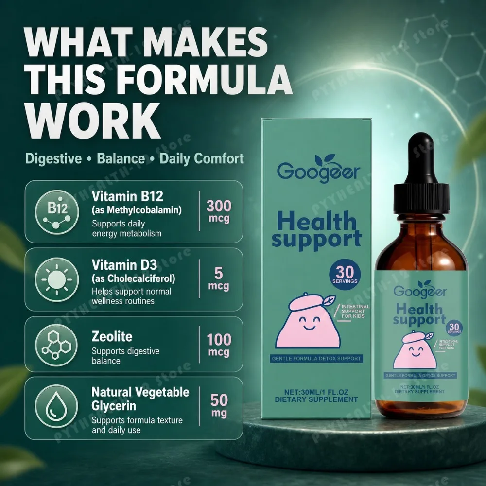 Googeer Kids Gut Health Drops Zeolite Vitamin B12 300mcg Methylcobalamin D3 Gentle Detox Immune Support 30 Servings 30ml