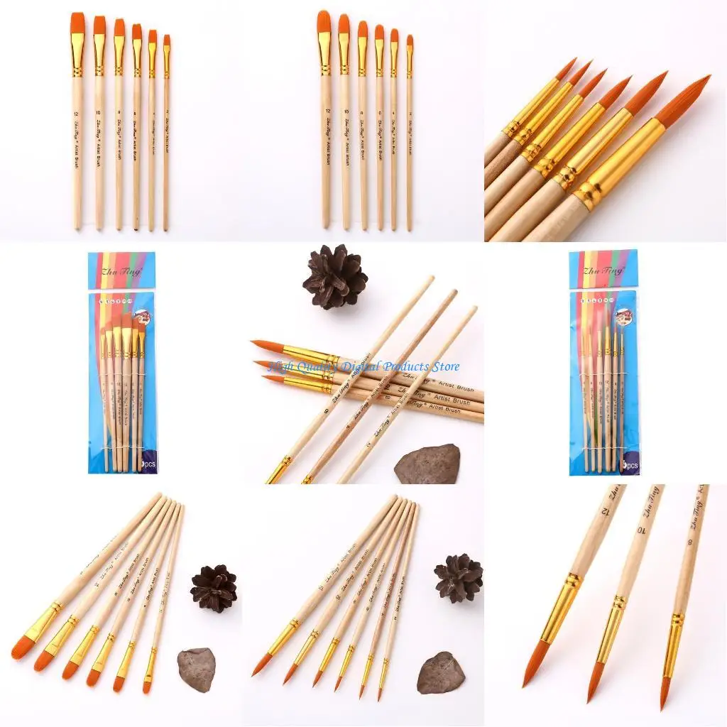 

U2JE 6pcs Painting Brush Set Student Art Brush Paint Brush Great Gift for Painting Lovers Round Flat Tips Paint Brushes