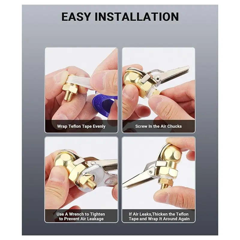 Air Chuck 1/4'' Female NPT With Clip–Locking Closed Ball Tire Chuck Inflator Adapter, 2 Sets