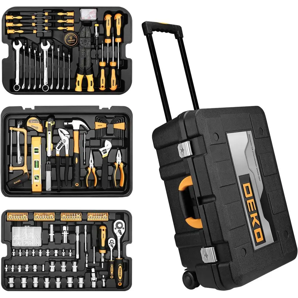 

Piece Tool Kit with Rolling Tool Box Socket Wrench Hand Tool Set Mechanic Case Trolley Portable