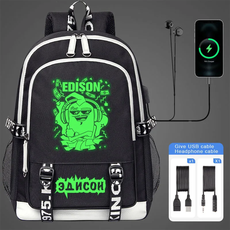 Edison pts Green Fluorescent Luminous Children Backpack Boy Girl school bag large capacity school backpack USB Laptop Bagpack