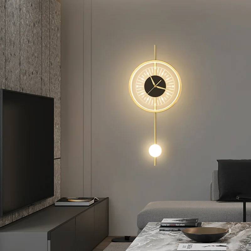 Modern Clock LED Wall Light, Sconces Iluminação Interior, Home Decor, Cabeceira, Corredor, Corredor, Hotel, Sala De Estar