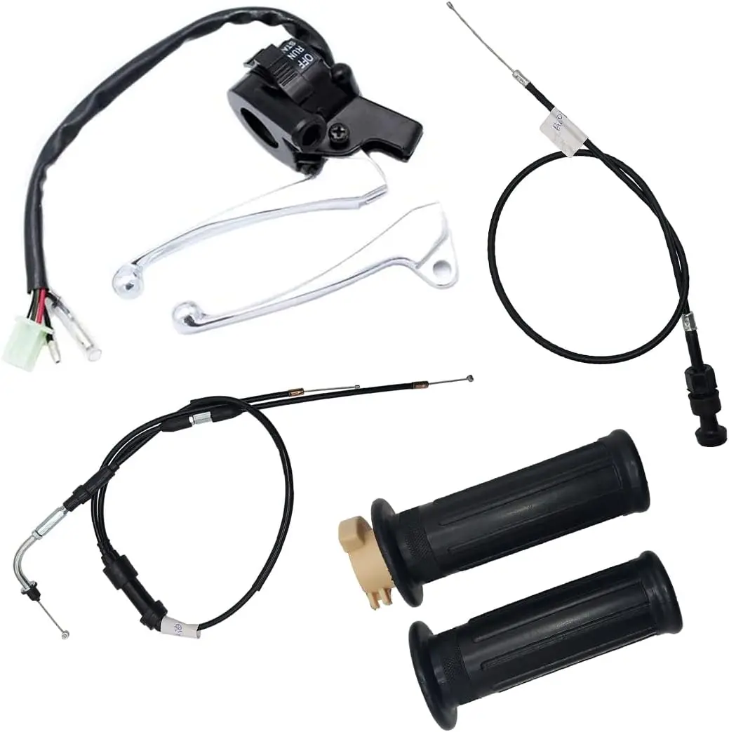 Throttle Switch Choke Cable Control Left Right Brake Lever Fit for PW50 PY50 Peewee Y-Zinger  Dirt Bike Black Hand Grip Set