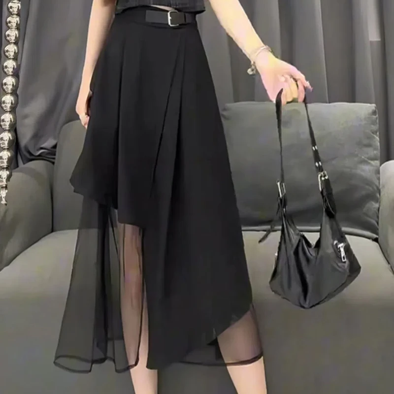 Fashionable Temperament and High-end Skirt for Women in Summer New Fashion Splicing Design Unique and Special Mid-length Skirt