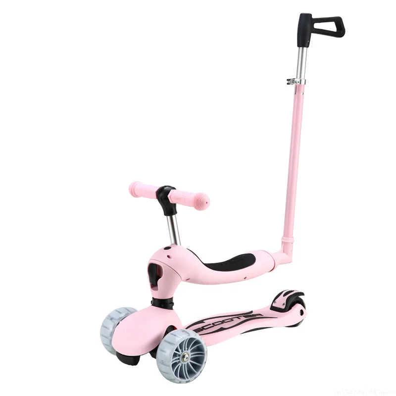 3 In 1 Children\'s scooter Scooter with Flash Wheels Kick Scooter for 2-12 Year Kids Adjustable Height Foldable Children Scooter