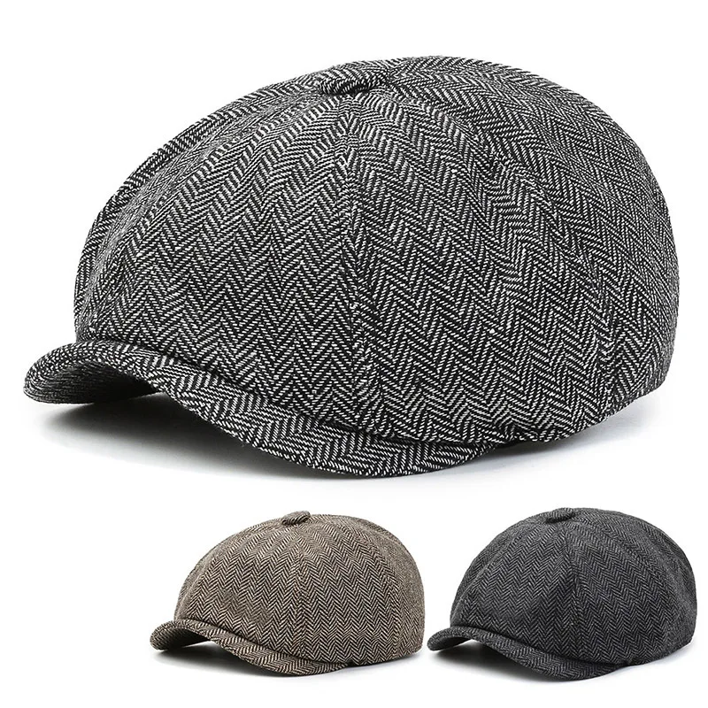 Vintage Newsboy Caps Striped Male British Style Gatsby Hats Ivy Golf Driving Sun Flat Cabbie Caps Peaky Blinder for Men Women