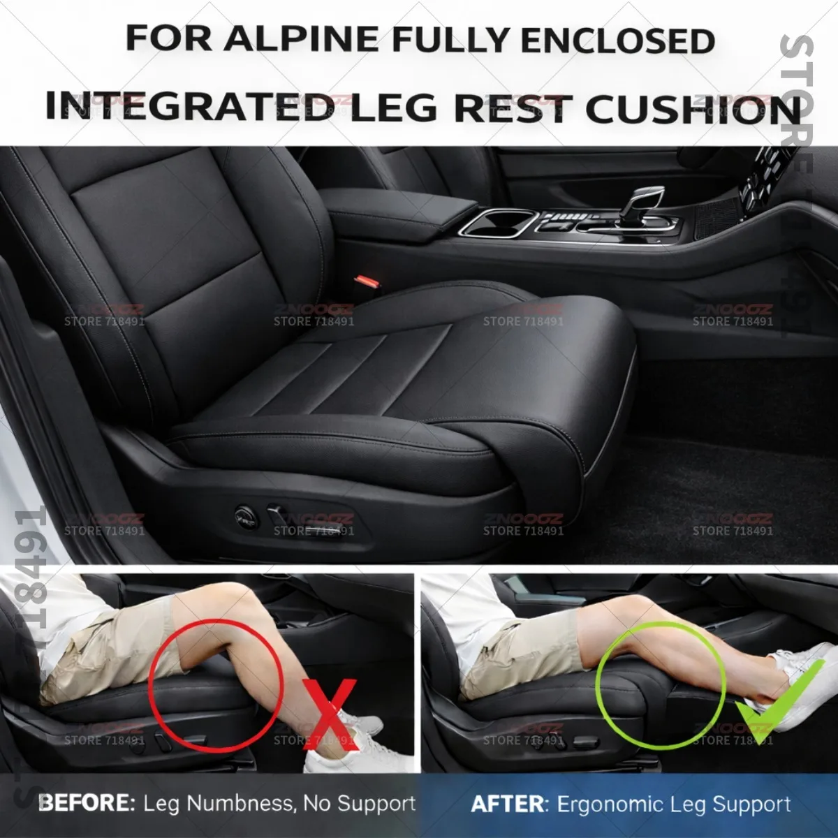 For Alpine Seat Leg Support Extension Cushion Thigh Support Pillow Memory Foam Leather Leg Extender Interior Accessories