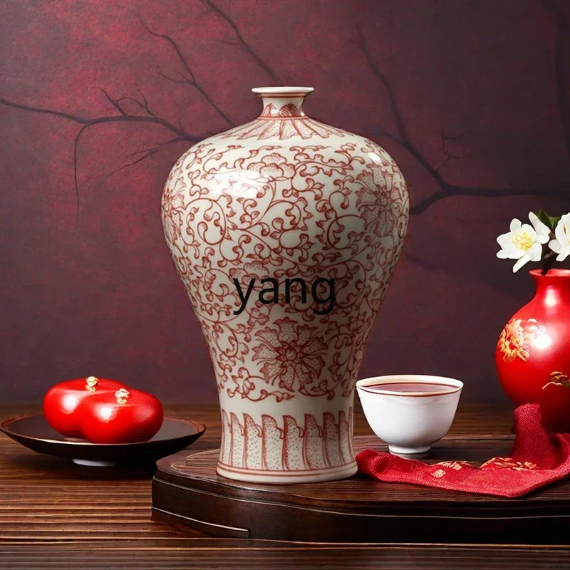 XYY Small Vase Ceramics Underglaze Red Plum Vase Ornament Antique Countertop Jewelry