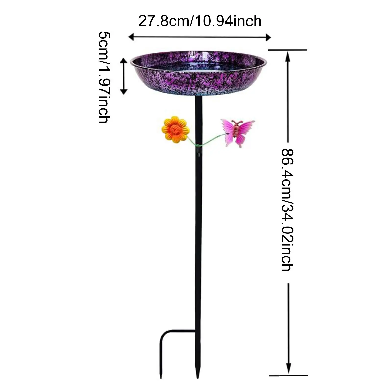 Bird Bath Bowl with Stake Sturdy Weatherproof Metal Birdbath Garden Birdfeeder for Courtyard, Lawn, Balcony, Porch, Backyard,