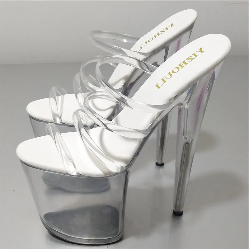 Zapatos transparentes de 8 pulgadas con tacones altos, tacones sexys de 20 cm, modelo de banquete y club con zapatos de baile de escenario alto