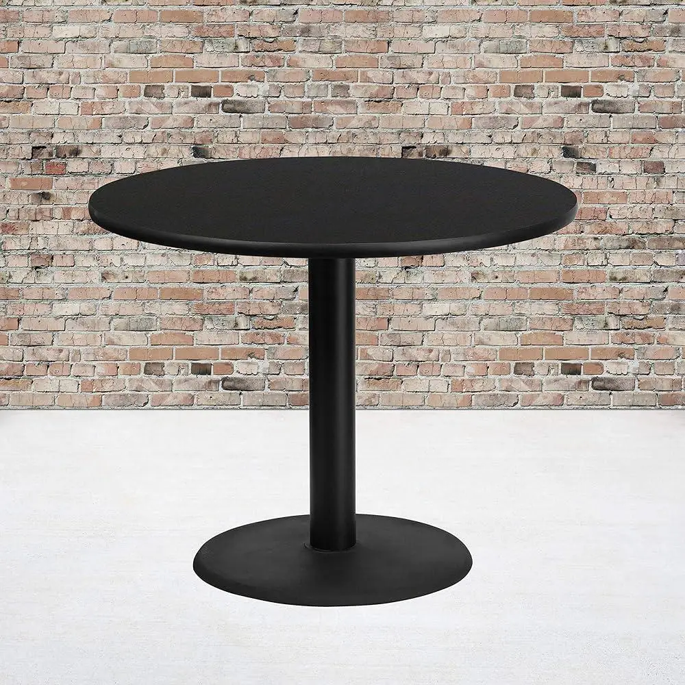 Round Black Laminate Table Top Bar Height Hospitality Table Sturdy Water Resistant Scratch Resistant Durable Easy Maintenance
