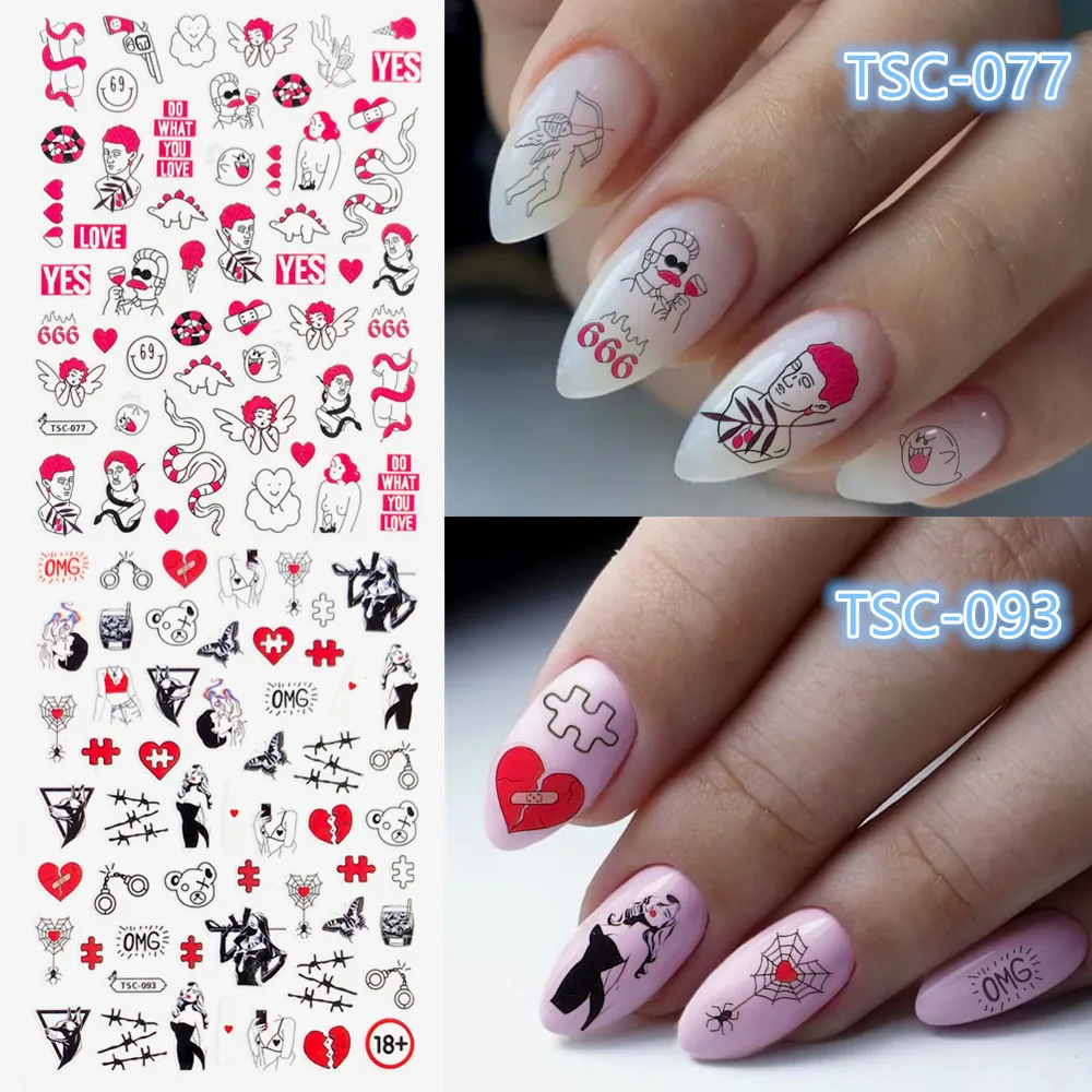 Nieuwste Tsc Serie TSC-093-094 Stripfiguur 3d Nail Art Stickers Decal Template Diy Nail Tool Decoratie