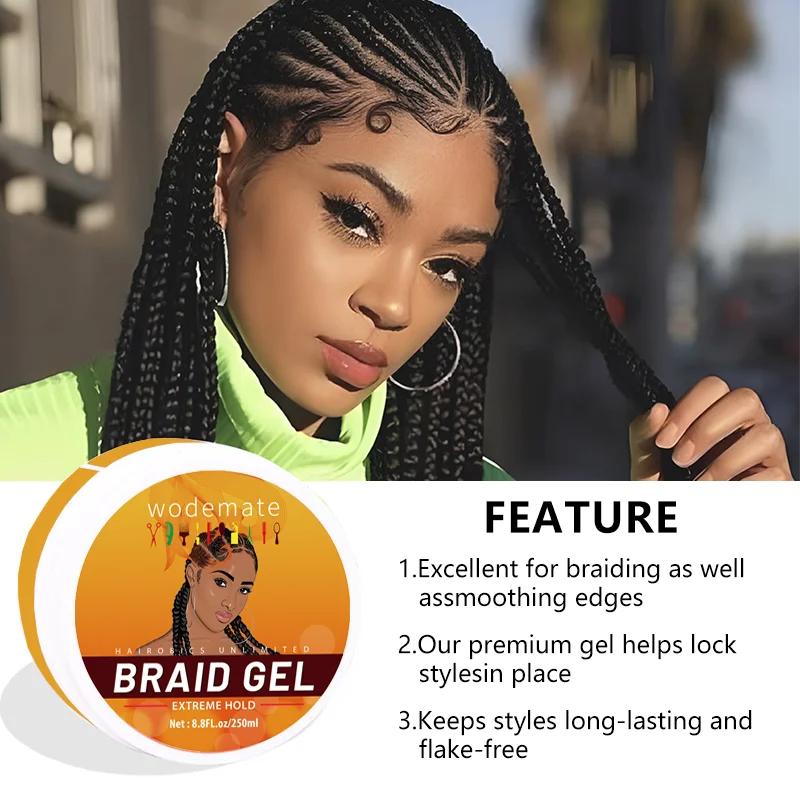 Braid Gel Strong Hold Edge Control No Flaking Hair Shaping Cream Gel per lo Styling dei capelli a lunga durata per trecce serrature twist Cornrows