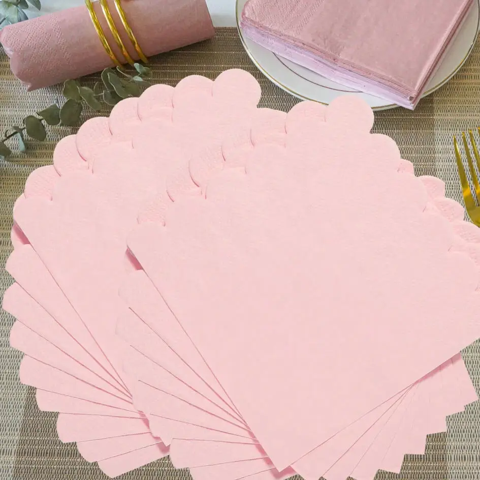 25pcs Simple Pink Floral Napkins, Disposable