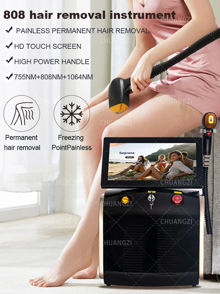 Ice Painless Alexandrite Laser Permanent Hair Remover 755nm 808nm 1064nm Diode Laser Hair Removal Machine Epilation Definitive