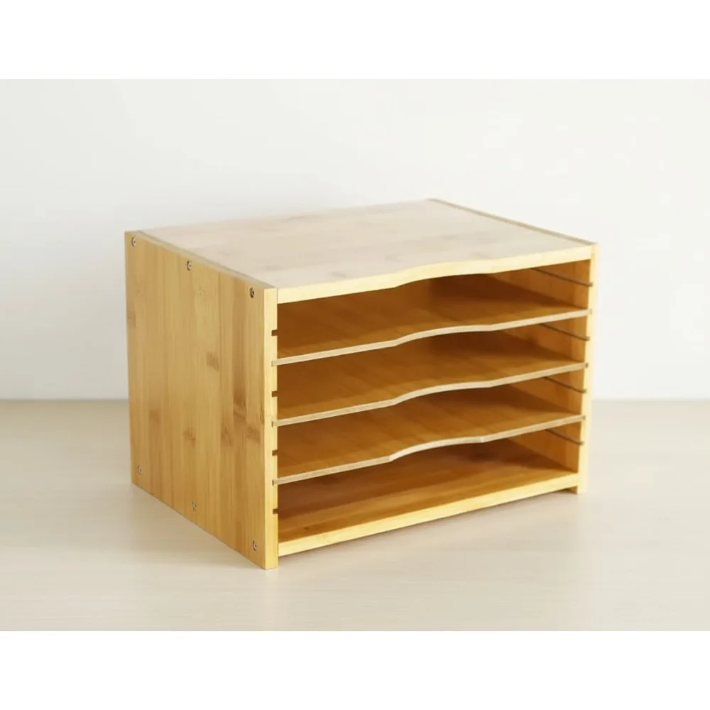 

Регулируемый бамбуковый органайзер для файлов с 3 полками для офисного домашнего стола, сортировщик бумаги