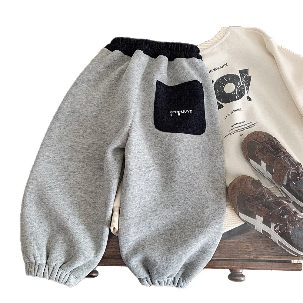 أطفال طفل الفتيان Sweatpant 2025 الشتاء الكورية طفل الفتيان بنطلون إلكتروني طباعة عادية رشاقته الدافئة الأطفال 3-8Y الفتيان بانت
