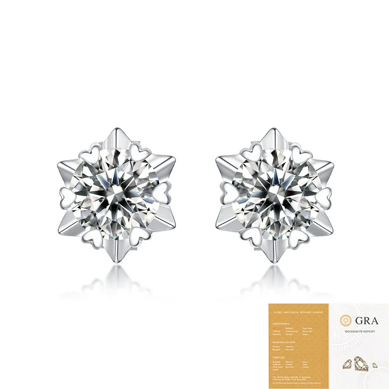 

1ct D-VVS Moissanite Snowflake Design Fashion Silver Earrings 925 STS Marked withGRA Certificate Birthday Holiday Gifts