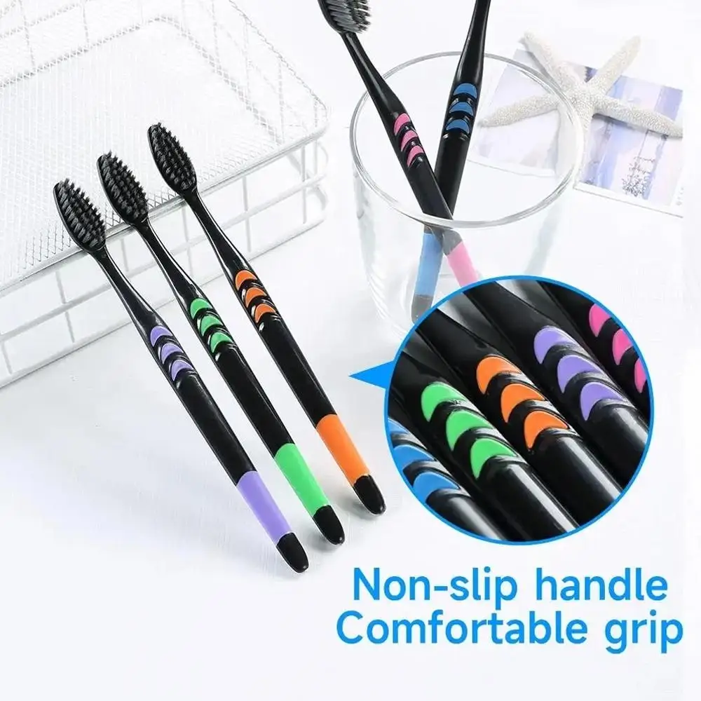 10 Pieces Packed Toothbrush Deep Cleaning Soft Bristle Bamboo Charcoal Black Hair Ultra-Fine Health Teethbrush Oral Cleaning