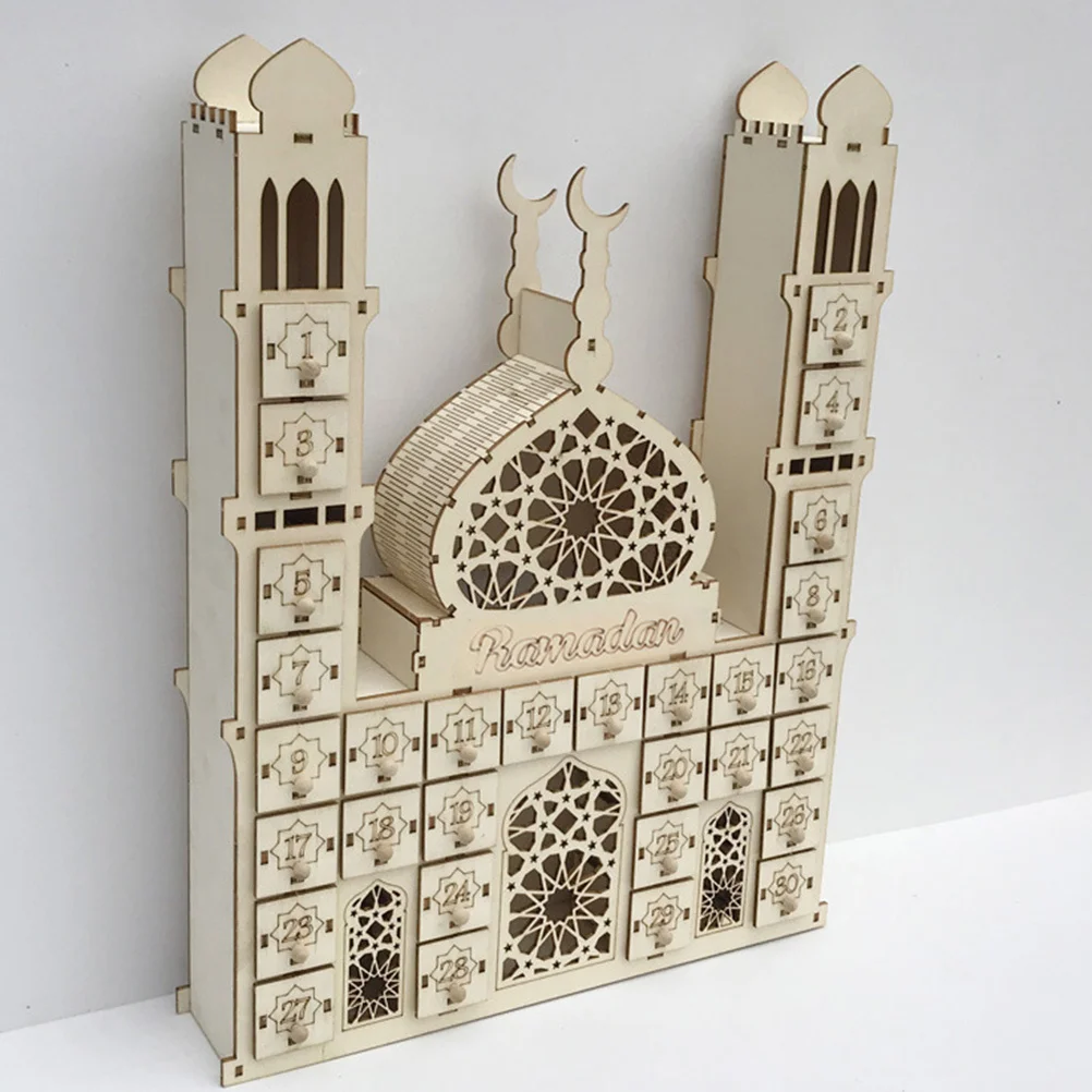 1 pc Wooden Advent Calendar Creative Ramadan Countdown Decorative Desktop Calendar For Holiday Party Home Decoration Khaki