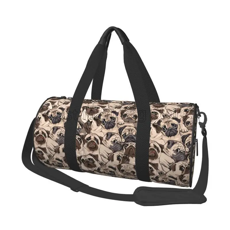 Bolsa de viaje redonda con diseño de perros Pug, bolsas grandes de hombro duraderas, bolsa deportiva para gimnasio, Yoga, bolsas de Fitness al aire libre impermeables