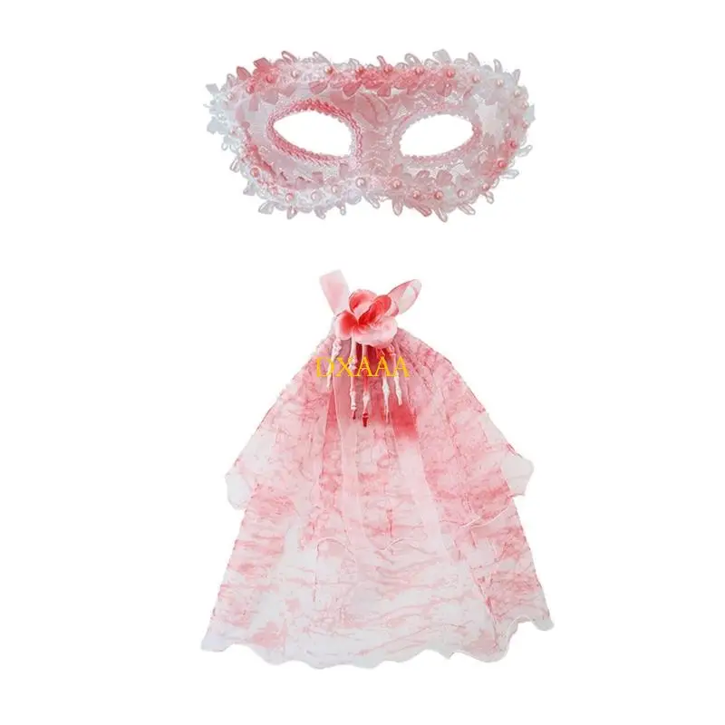 DXAA Halloween Bloody Prom Queen Costume Set for Cosplay Dressing Up Party Supplies