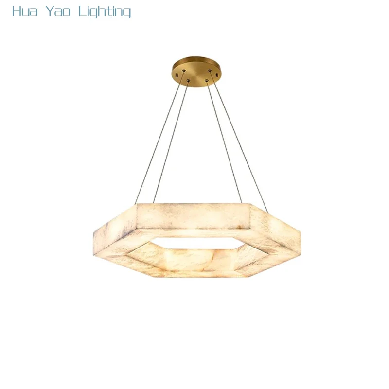 Upgrade Your Home With Our Hexagon LED Marble 2025 Chandelier Crafted From Natural Alabaster Pendant Light Dimming Function
