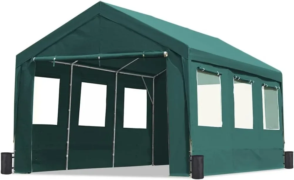 

ADVANCE OUTDOOR 10x20 ft Heavy Duty Adjustable Carport with 6 Roll-up Ventilated Windows & Removable Sidewalls Car Canopy